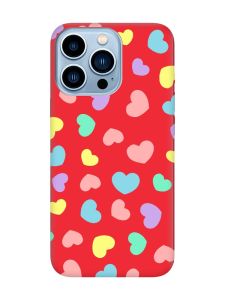 Матовий червоний чохол на Apple iPhone 13 Pro Max :: Різнокольорові сердечка (принт 335)