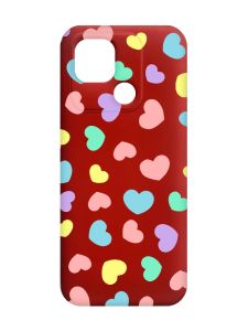 Матовий червоний чохол на Xiaomi Redmi 10C :: Різнокольорові сердечка (принт 335)