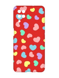 Матовий червоний чохол на Samsung Galaxy A12 :: Різнокольорові сердечка (принт 335)