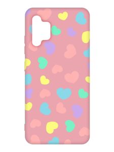 Матовий рожевий чохол на Samsung Galaxy A32 :: Різнокольорові сердечка (принт 335)
