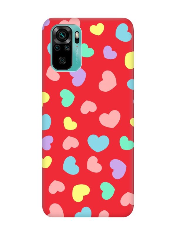 Матовий червоний чохол на Xiaomi Redmi Note 10 / Note 10s :: Різнокольорові сердечка (принт 335)