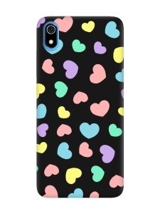 Матовий чорний чохол на Xiaomi Redmi 7A :: Різнокольорові сердечка (принт 335)