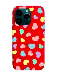 Матовий червоний чохол на Apple iPhone 14 Pro :: Різнокольорові сердечка (принт 335)