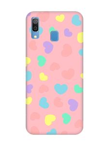 Матовий рожевий чохол на Samsung Galaxy A30 (2019) / A20 (2019) :: Різнокольорові сердечка (принт 335)