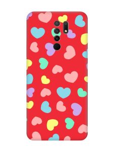 Матовий червоний чохол на Xiaomi Redmi 9 :: Різнокольорові сердечка (принт 335)