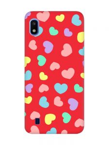 Матовий червоний чохол на Samsung Galaxy A10 (2019) A105 :: Різнокольорові сердечка (принт 335)