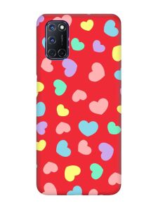 Матовий червоний чохол на Oppo A52/ A72/ A92 :: Різнокольорові сердечка (принт 335)