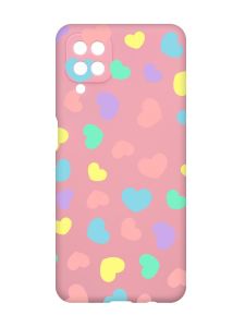 Матовий рожевий чохол на Samsung Galaxy A12 :: Різнокольорові сердечка (принт 335)