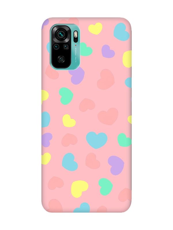 Матовий рожевий чохол на Xiaomi Redmi Note 10 / Note 10s :: Різнокольорові сердечка (принт 335)