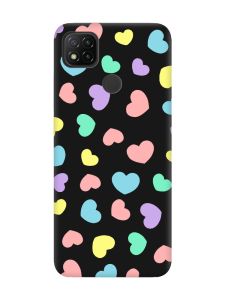 Матовий чорний чохол на Xiaomi Redmi 9C/10A :: Різнокольорові сердечка (принт 335)