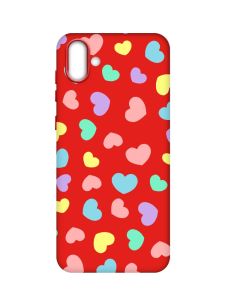 Матовий червоний чохол на Samsung Galaxy A04 :: Різнокольорові сердечка (принт 335)