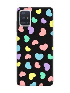 Матовий чорний чохол на Samsung Galaxy A51 :: Різнокольорові сердечка (принт 335)