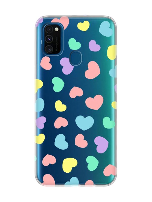 Прозорий чохол на Samsung Galaxy M30s/M21 :: Різнокольорові сердечка (принт 335)