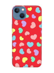 Матовий червоний чохол на Apple iPhone 13 :: Різнокольорові сердечка (принт 335)