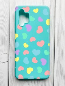 Матовий бірюзовий чохол на Samsung Galaxy A32 :: Різнокольорові сердечка (принт 335)