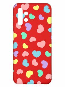 Матовий червоний чохол на Samsung A13 4G :: Різнокольорові сердечка (принт 335)