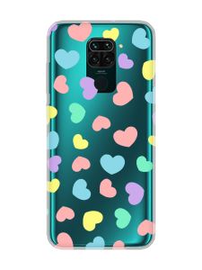 Прозорий чохол на Xiaomi Redmi Note 9 :: Різнокольорові сердечка (принт 335)