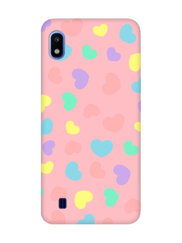 Матовий рожевий чохол на Samsung Galaxy A10 (2019) A105 :: Різнокольорові сердечка (принт 335)