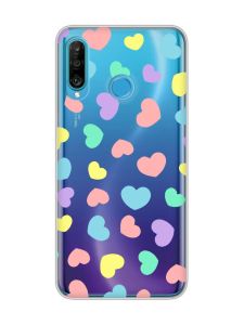 Прозорий чохол на Huawei P30 Lite :: Різнокольорові сердечка (принт 335)