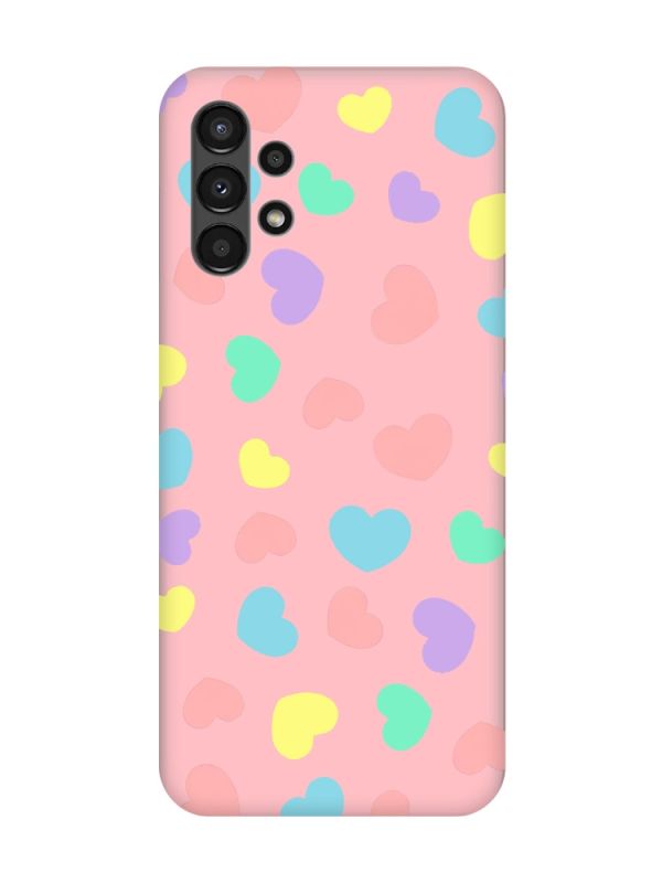 Матовий рожевий чохол на Samsung A13 4G :: Різнокольорові сердечка (принт 335)