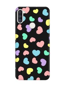 Матовий чорний чохол на Samsung Galaxy A11 :: Різнокольорові сердечка (принт 335)