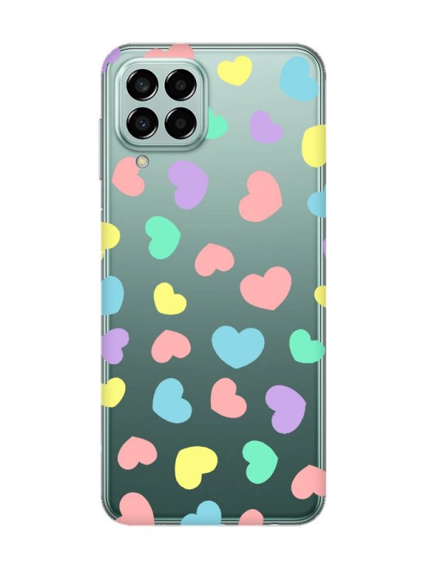 Прозорий чохол на Samsung Galaxy M33 5G :: Різнокольорові сердечка (принт 335)