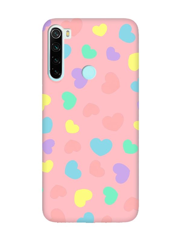 Матовий рожевий чохол на Xiaomi Redmi Note 8 :: Різнокольорові сердечка (принт 335)