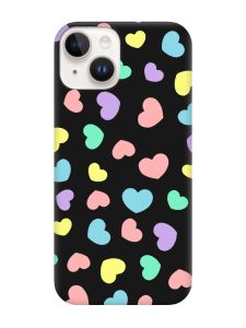 Матовий чорний чохол на Apple iPhone 14 :: Різнокольорові сердечка (принт 335)