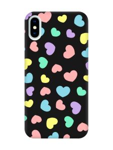 Матовий чорний чохол на iPhone X / Xs :: Різнокольорові сердечка (принт 335)