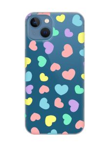 Прозорий чохол на Apple iPhone 13 :: Різнокольорові сердечка (принт 335)