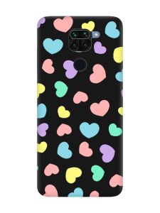 Матовий чорний чохол на Xiaomi Redmi Note 9 :: Різнокольорові сердечка (принт 335)