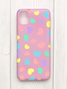 Матовий рожевий чохол на Samsung Galaxy A04E/A042 :: Різнокольорові сердечка (принт 335)