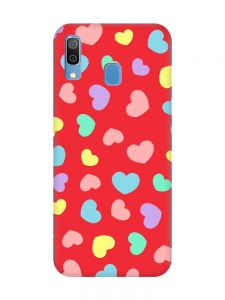 Матовий червоний чохол на Samsung Galaxy A30 (2019) / A20 (2019) :: Різнокольорові сердечка (принт 335)