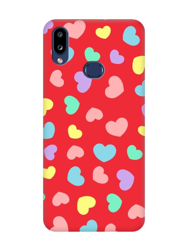 Матовий червоний чохол на Samsung Galaxy A10s (A107) :: Різнокольорові сердечка (принт 335)