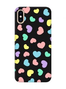 Матовий чорний чохол на iPhone XS MAX :: Різнокольорові сердечка (принт 335)