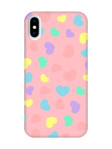 Матовий рожевий чохол на iPhone X / Xs :: Різнокольорові сердечка (принт 335)