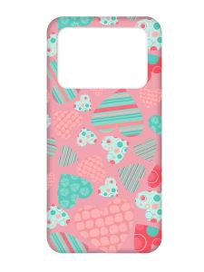 Матовий рожевий чохол на Xiaomi Poco X4 Pro 5G :: Різнокольорові сердечка (принт 334)