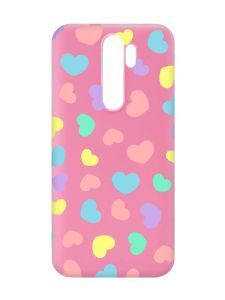 Матовий рожевий чохол на Xiaomi Redmi Note 8 Pro :: Різнокольорові сердечка (принт 335)
