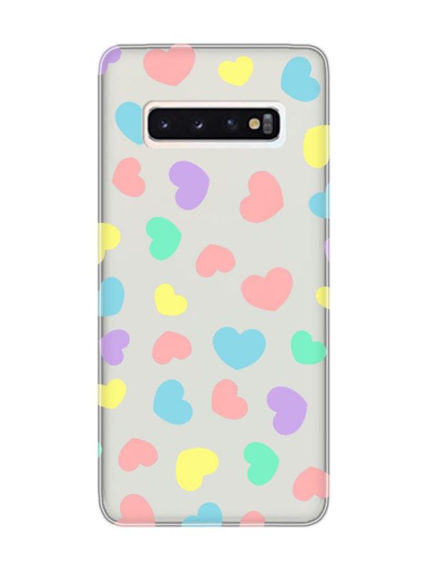Прозорий чохол на Samsung Galaxy S10 :: Різнокольорові сердечка (принт 335)