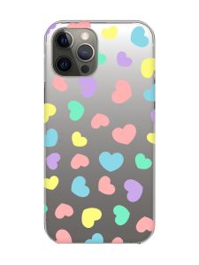 Прозорий чохол на iPhone 12 Pro Max :: Різнокольорові сердечка (принт 335)