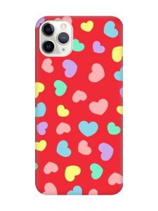 Матовий червоний чохол на iPhone 11 Pro Max (6.5) :: Різнокольорові сердечка (принт 335)