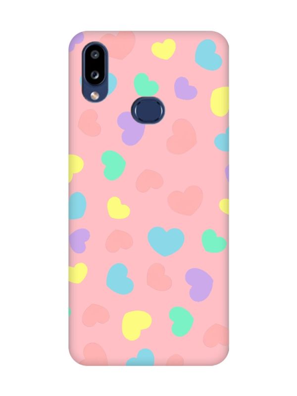 Матовий рожевий чохол на Samsung Galaxy A10s (A107) :: Різнокольорові сердечка (принт 335)