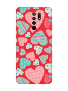 Матовий червоний чохол на Xiaomi Redmi 9 :: Різнокольорові сердечка (принт 334)