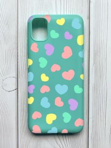 Матовий бірюзовий чохол на Samsung Galaxy A04E / A042 :: Різнокольорові сердечка (принт 335)