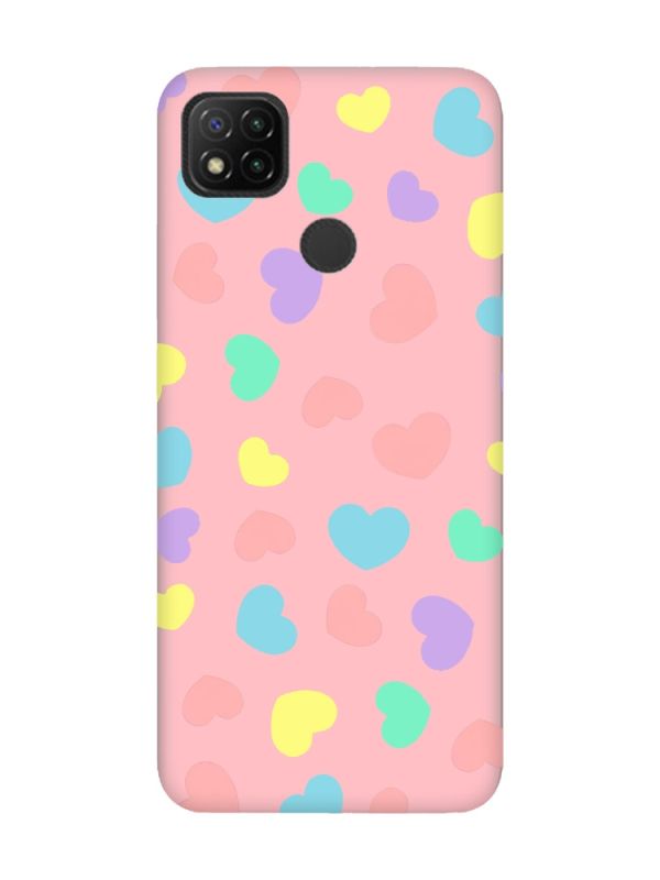 Матовий рожевий чохол на Xiaomi Redmi 9C/10A :: Різнокольорові сердечка (принт 335)