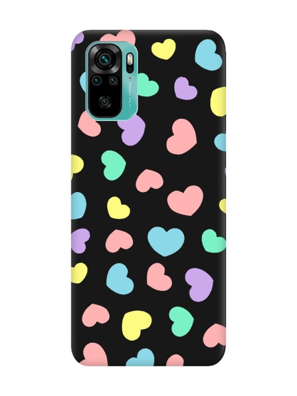 Матовий чорний чохол на Xiaomi Redmi Note 10 / Note 10s :: Різнокольорові сердечка (принт 335)