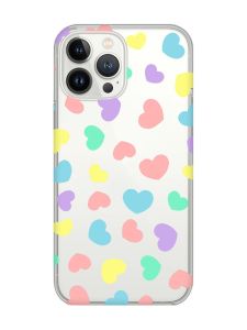 Прозорий чохол із захистом камери на iPhone 14 Pro Max :: Різнокольорові сердечка (принт 335)