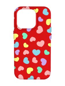 Матовий червоний чохол на Apple iPhone 14 Pro Max :: Різнокольорові сердечка (принт 335)