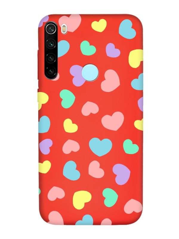 Матовий червоний чохол на Xiaomi Redmi Note 8T :: Різнокольорові сердечка (принт 335)