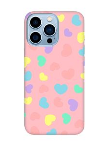 Матовий рожевий чохол на Apple iPhone 13 Pro Max :: Різнокольорові сердечка (принт 335)